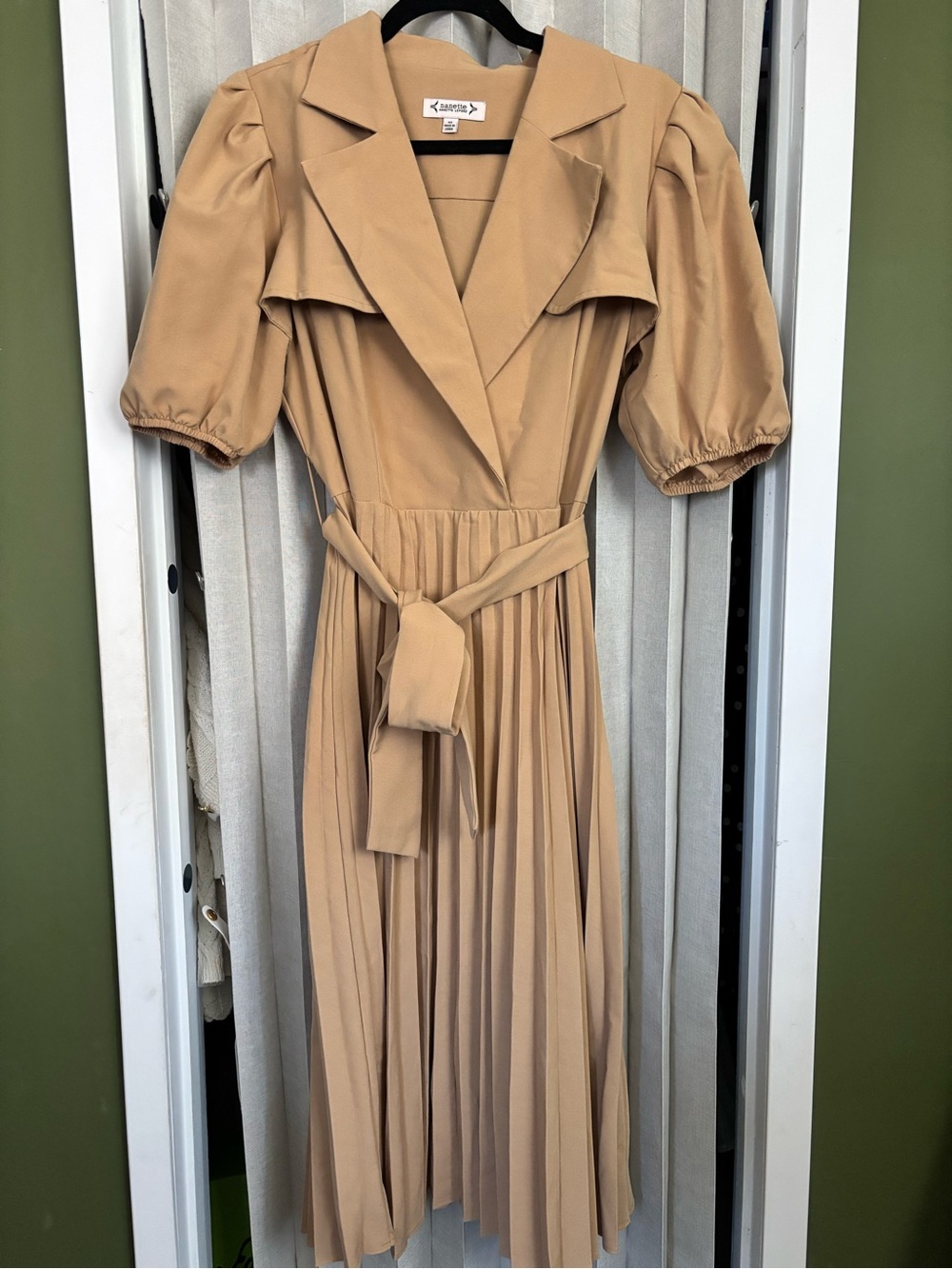 Nanette Lepore Tan Pleated Midi Dress with Belt - Picture 3 of 5